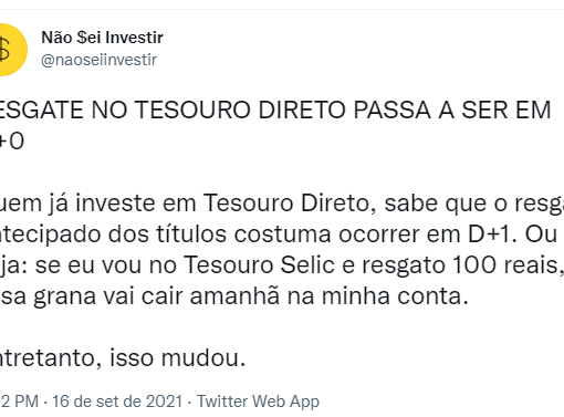 Mudança no prazo de resgate do tesouro direto